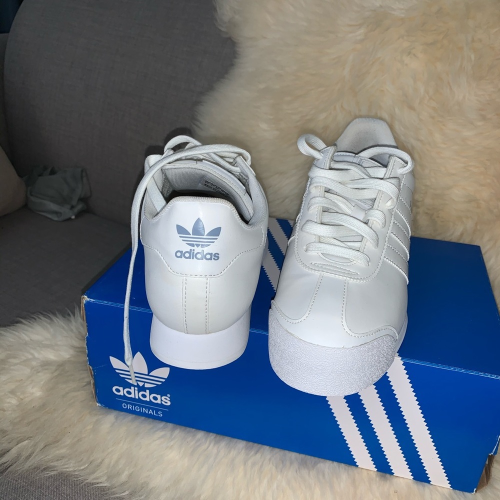 All white Adidas Samoa shoes